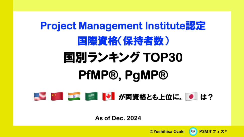 PfMP®︎, PgMP®︎, PMP®︎ 国別資格者数 ランキング（TOP30）